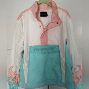Pink dolphin Men's Women's Unisex  Sz Lg Vtg 2000's windbreaker jacket Pink Blue